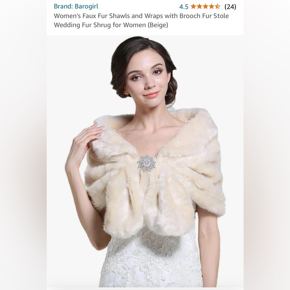 Faux fur wrap with a pretty brooch